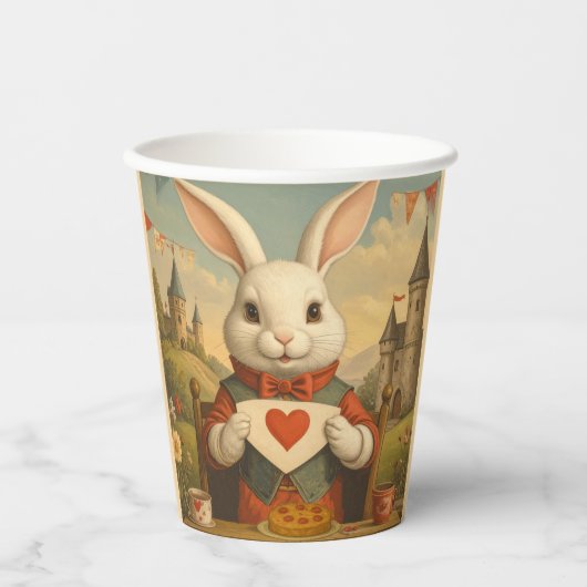 Whimsical White Rabbit Hearts Enchanted Wonderland Papieren Bekers (Voorkant)