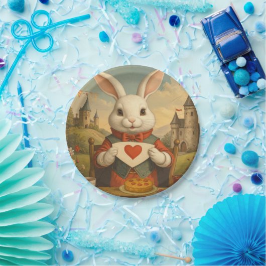 Whimsical White Rabbit Hearts Enchanted Wonderland Papieren Bordje (Feest)