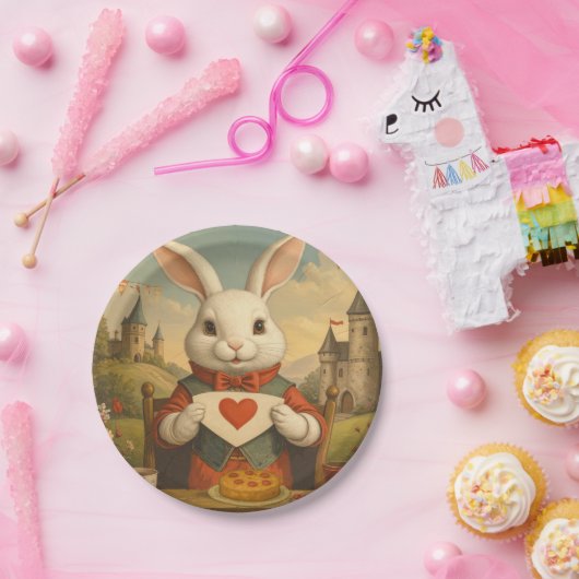 Whimsical White Rabbit Hearts Enchanted Wonderland Papieren Bordje (Feest)