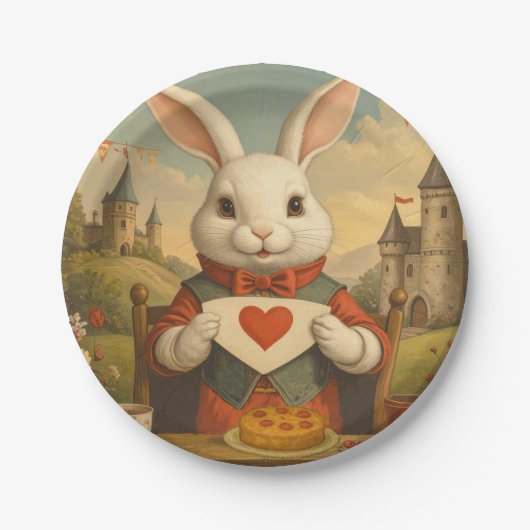 Whimsical White Rabbit Hearts Enchanted Wonderland Papieren Bordje (Voorkant)