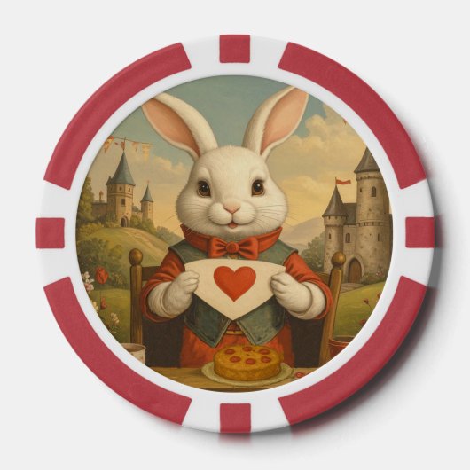 Whimsical White Rabbit Hearts Enchanted Wonderland Poker Chips (Voorkant)