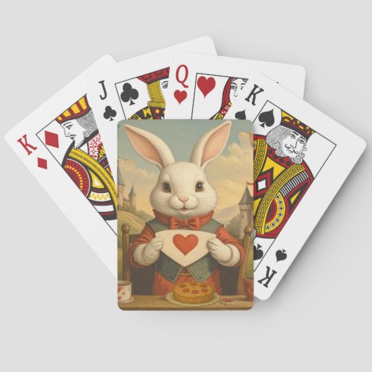 Whimsical White Rabbit Hearts Enchanted Wonderland Pokerkaarten (Achterkant)