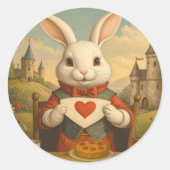 Whimsical White Rabbit Hearts Enchanted Wonderland Ronde Sticker (Voorkant)