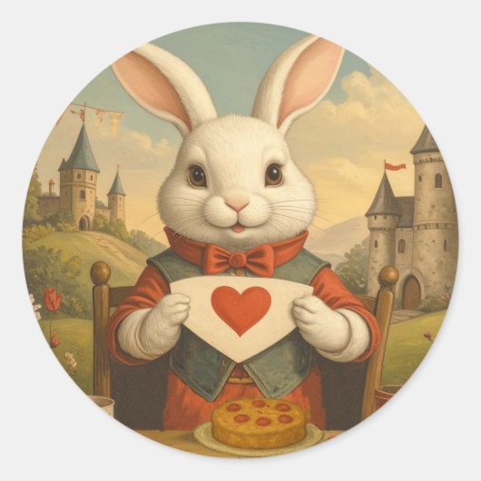 Whimsical White Rabbit Hearts Enchanted Wonderland Ronde Sticker (Voorkant)