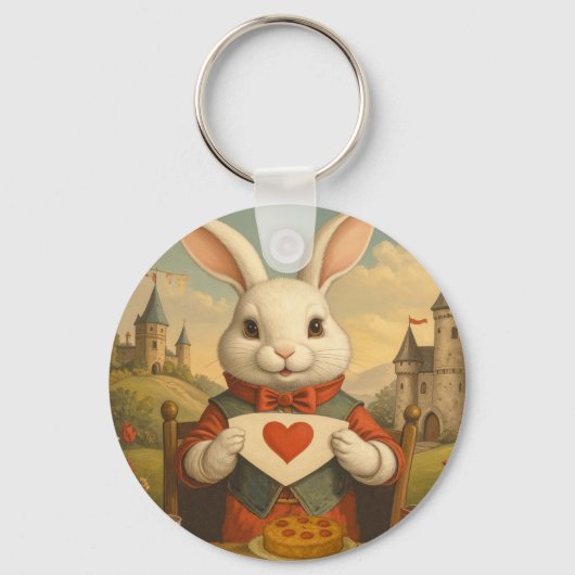 Whimsical White Rabbit Hearts Enchanted Wonderland Sleutelhanger (Voorkant)