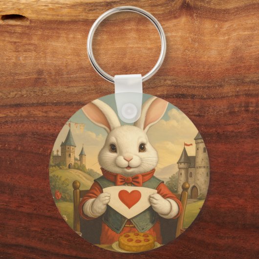 Whimsical White Rabbit Hearts Enchanted Wonderland Sleutelhanger (Voorkant)
