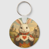 Whimsical White Rabbit Hearts Enchanted Wonderland Sleutelhanger (Achterkant)