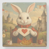 Whimsical White Rabbit Hearts Enchanted Wonderland Stenen Onderzetter (Voorkant)