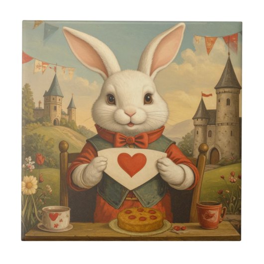 Whimsical White Rabbit Hearts Enchanted Wonderland Tegeltje (Voorkant)
