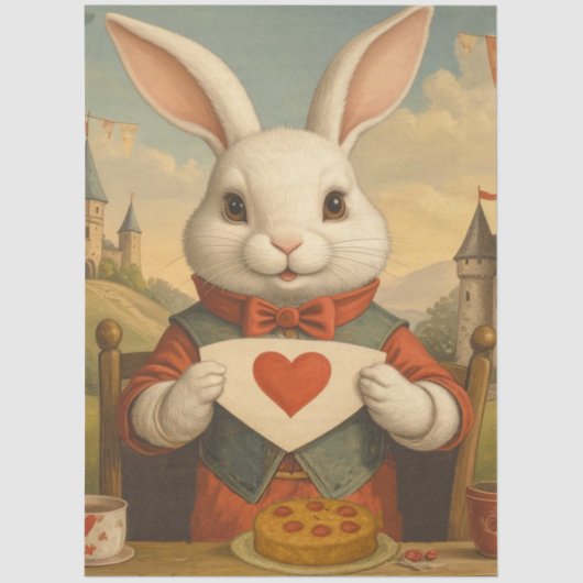 Whimsical White Rabbit Hearts Enchanted Wonderland Tissuepapier (Voorkant)