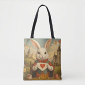 Whimsical White Rabbit Hearts Enchanted Wonderland Tote Bag (Voorkant)