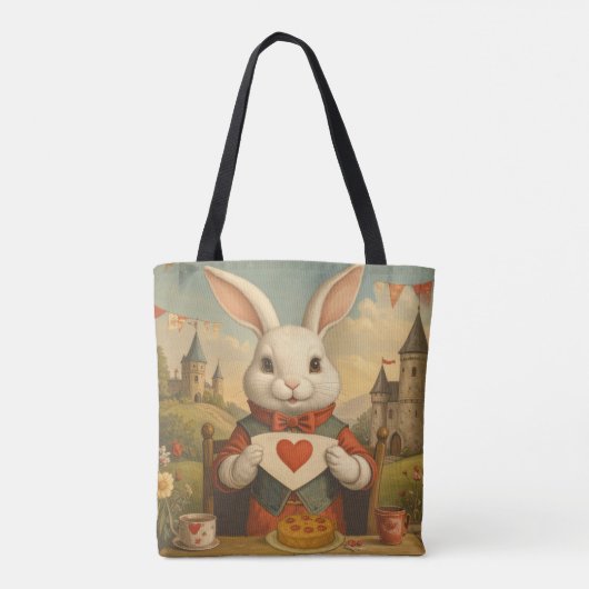 Whimsical White Rabbit Hearts Enchanted Wonderland Tote Bag (Achterkant)