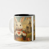 Whimsical White Rabbit Hearts Enchanted Wonderland Tweekleurige Koffiemok (Voorkant links)