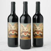Whimsical White Rabbit Hearts Enchanted Wonderland Wijn Etiket (Flessen)