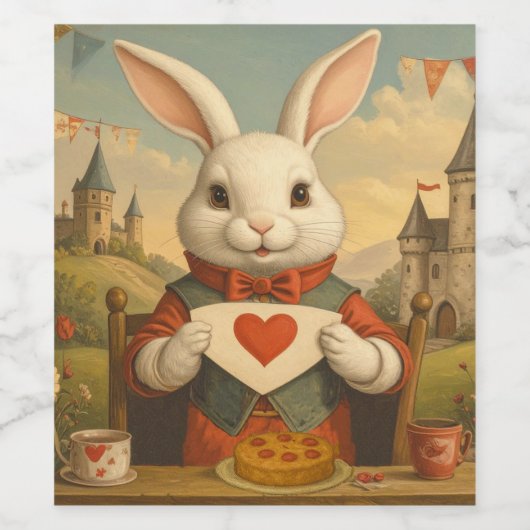 Whimsical White Rabbit Hearts Enchanted Wonderland Wijn Etiket (Enkel label)