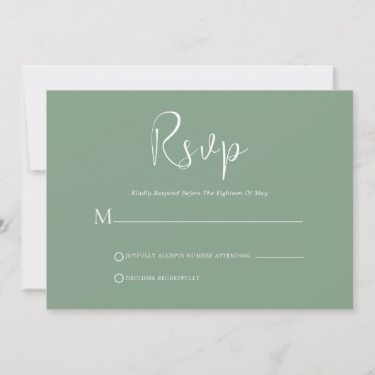 Whimsical White Script on Sage Green RSVP Card Kaart (Voorkant)
