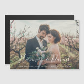 Whimsical White Script Photo Custom Save the Date Magnetische Uitnodiging (Voorkant / Achterkant)