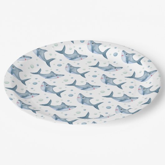 Whimsical White Sharks en Bubbels Papieren Borden Papieren Bordje (Gekanteld)
