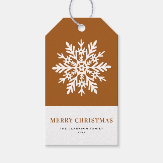 Whimsical White Snowflake Burnt Orange Christmas Cadeaulabel (Voorkant)