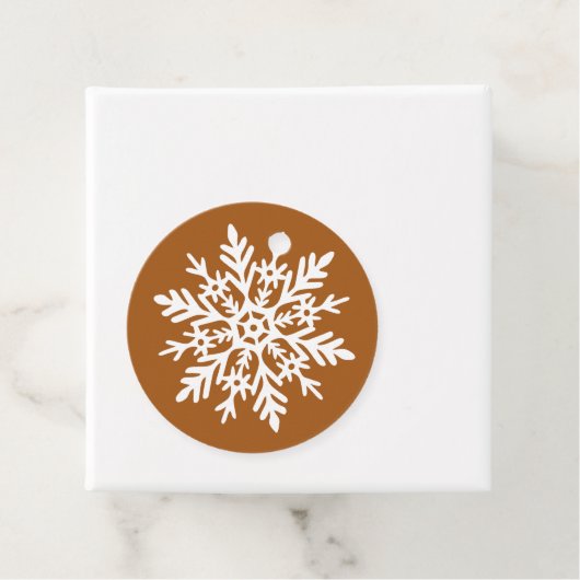 Whimsical White Snowflake Burnt Orange Holiday Bedankjes Labels (In situ)
