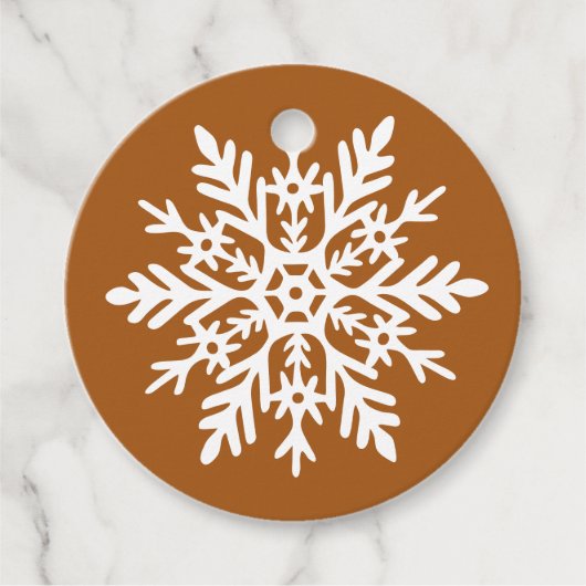 Whimsical White Snowflake Burnt Orange Holiday Bedankjes Labels (Voorkant)
