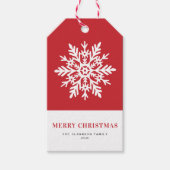 Whimsical White Snowflake Red Christmas Cadeaulabel (Voorkant)
