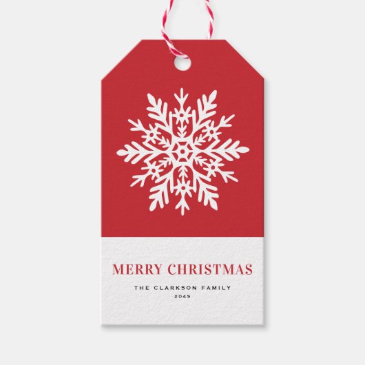 Whimsical White Snowflake Red Christmas Cadeaulabel (Voorkant)