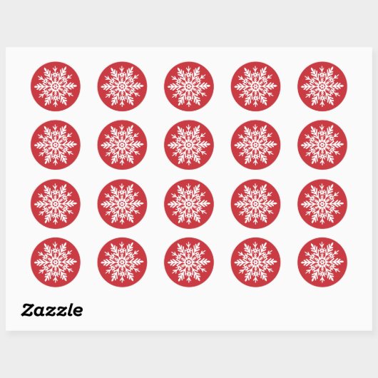 Whimsical White Snowflake Red Christmas Ronde Sticker (Vel)
