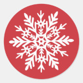 Whimsical White Snowflake Red Christmas Ronde Sticker (Voorkant)