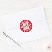 Whimsical White Snowflake Red Christmas Ronde Sticker (Envelop)