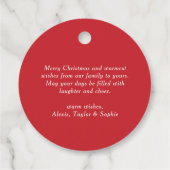 Whimsical White Snowflake Red Holiday Bedankjes Labels (Achterkant)