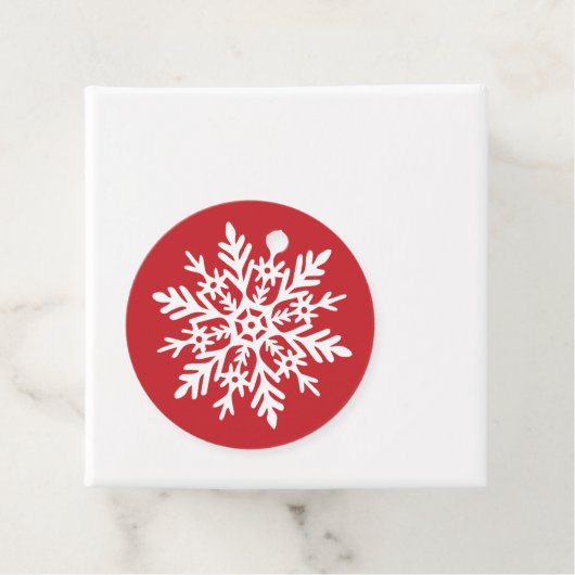 Whimsical White Snowflake Red Holiday Bedankjes Labels (In situ)