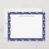 Whimsical White Stars Donkerblauw Monogram Notitiekaartje (Voorkant)