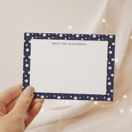 Whimsical White Stars Dusty Blue Monogram Notitiekaartje