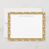 Whimsical White Stars Mosterdgeel Monogram Notitiekaartje (Voorkant)