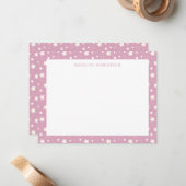 Whimsical White Stars Pastel Roze Monogram Notitiekaartje (Voorkant / Achterkant in situ)