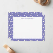 Whimsical White Stars Periwinkle Blue Monogram Notitiekaartje (Voorkant / Achterkant in situ)