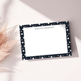 Whimsical White Stars Zwart Monogram Notitiekaartje
