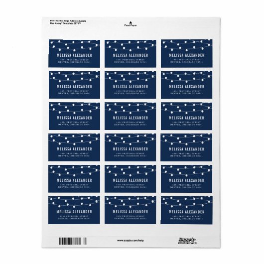Whimsical White String Lights Navy Blue Wedding Etiket (Full Sheet)