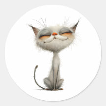 Whimsical White tevreden kat illustratie