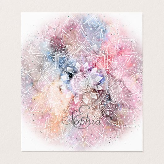 Whimsical White waterverf mandala design Visitekaartje (Buitenkant ongevouwen)