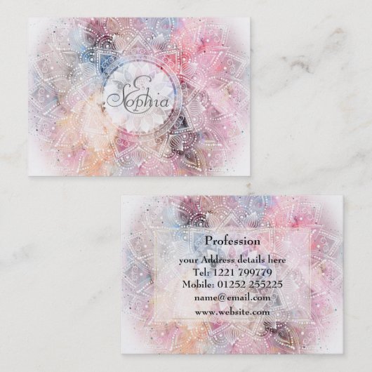 Whimsical White waterverf mandala design Visitekaartje (Voorkant / Achterkant)