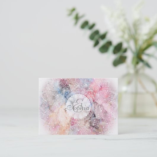 Whimsical White waterverf mandala design Visitekaartje (Staand voorkant)