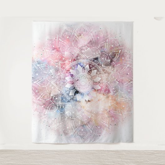 Whimsical White waterverf mandala design Wandkleed (Voorkant)