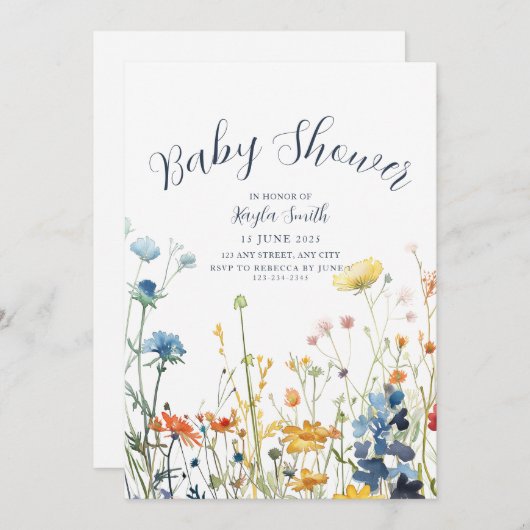 Whimsical White Wildflower Uitnodiging (Voorkant / Achterkant)