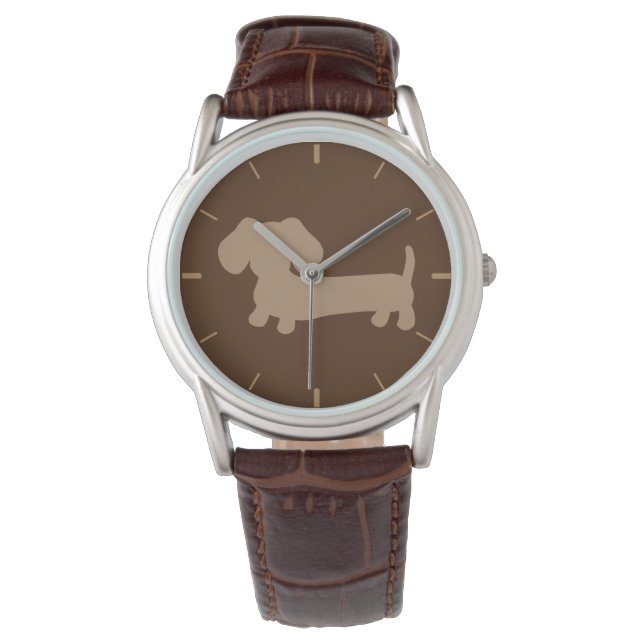 Whimsical Wiener Hondenhorloge Unisex Chocolade Br Horloge (Voorkant)