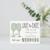 Whimsical Wijnglazen Save The Date Wedding Aankondigingskaart (Staand voorkant)