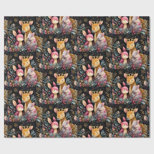 Whimsical Wild Animals Christmas Wrapping Paper Cadeaupapier (Vlak)