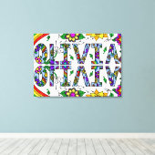 Whimsical Wild Flowers and Girl's Name Olivia Canvas Afdruk (Insitu (Houten vloer))