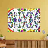 Whimsical Wild Flowers and Girl's Name Olivia Canvas Afdruk (Insitu (Woonkamer))